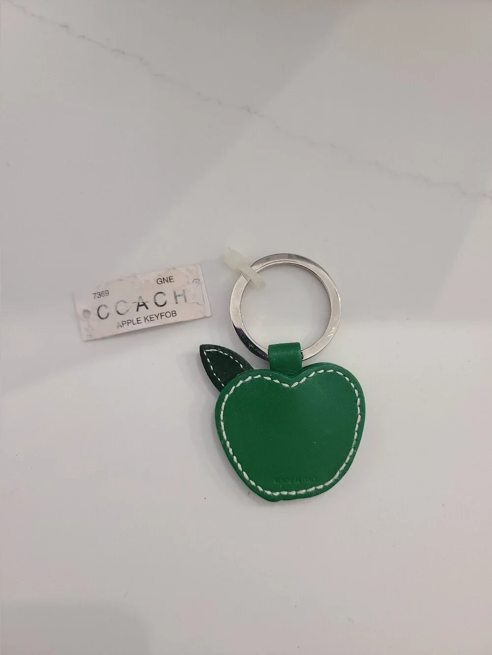 New Coach Green Apple Leather Key Ring